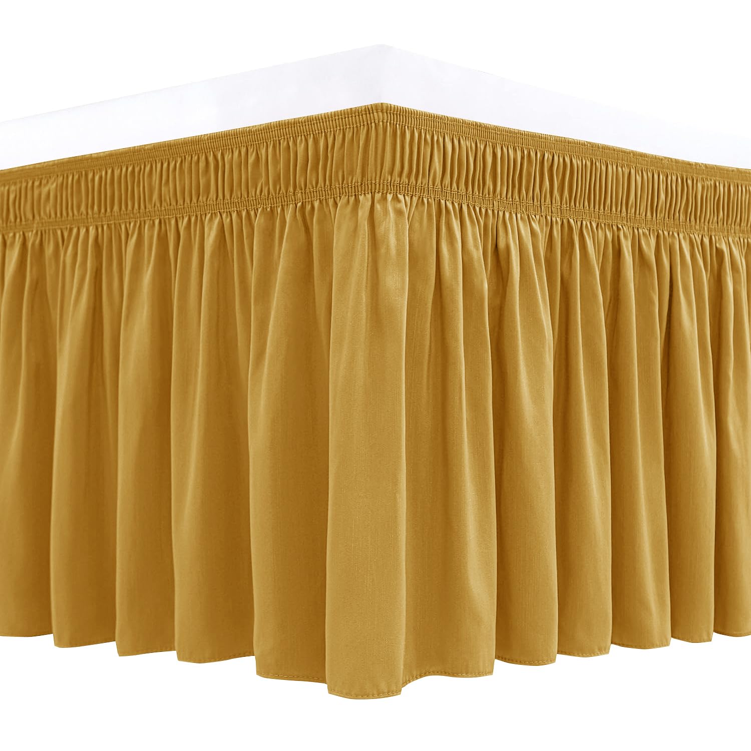 Biscaynebay Wrap Around Bed Skirts For Queen Beds15 Drop, Christmas Gold Adjustable Elastic Dust Ruffles Easy Fit Wrinkle & Fade