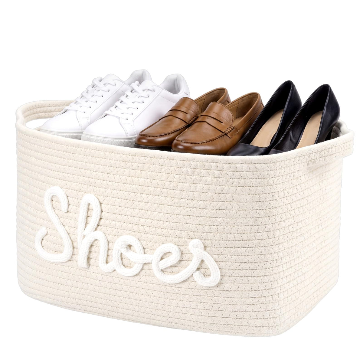 Acellegic Woven Rope Shoes Storage Basket 15.7 x 11 x 9 in Crocheted
