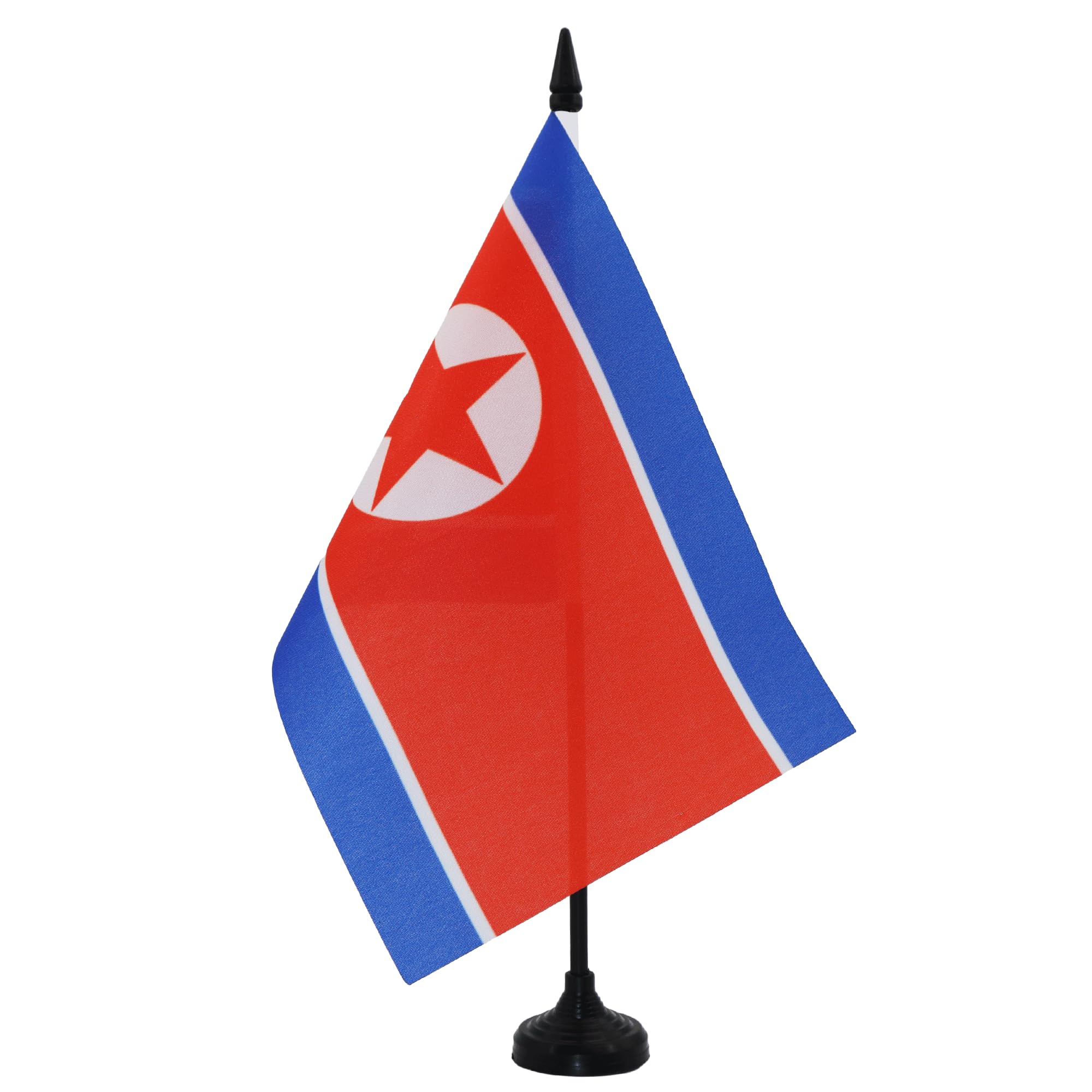 North Korea Table Flag 5' X 8' - North Korean Desk Flag 21 X 14 Cm - Black Plastic Stick And Base - Az Flag