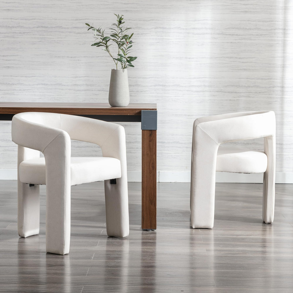 Modern Dining Chair Set Of 2, Linen Upholstered Barrel Kitchen Chair, Round Dining Chairs With Wooden Legs, Assembled Accent Arm