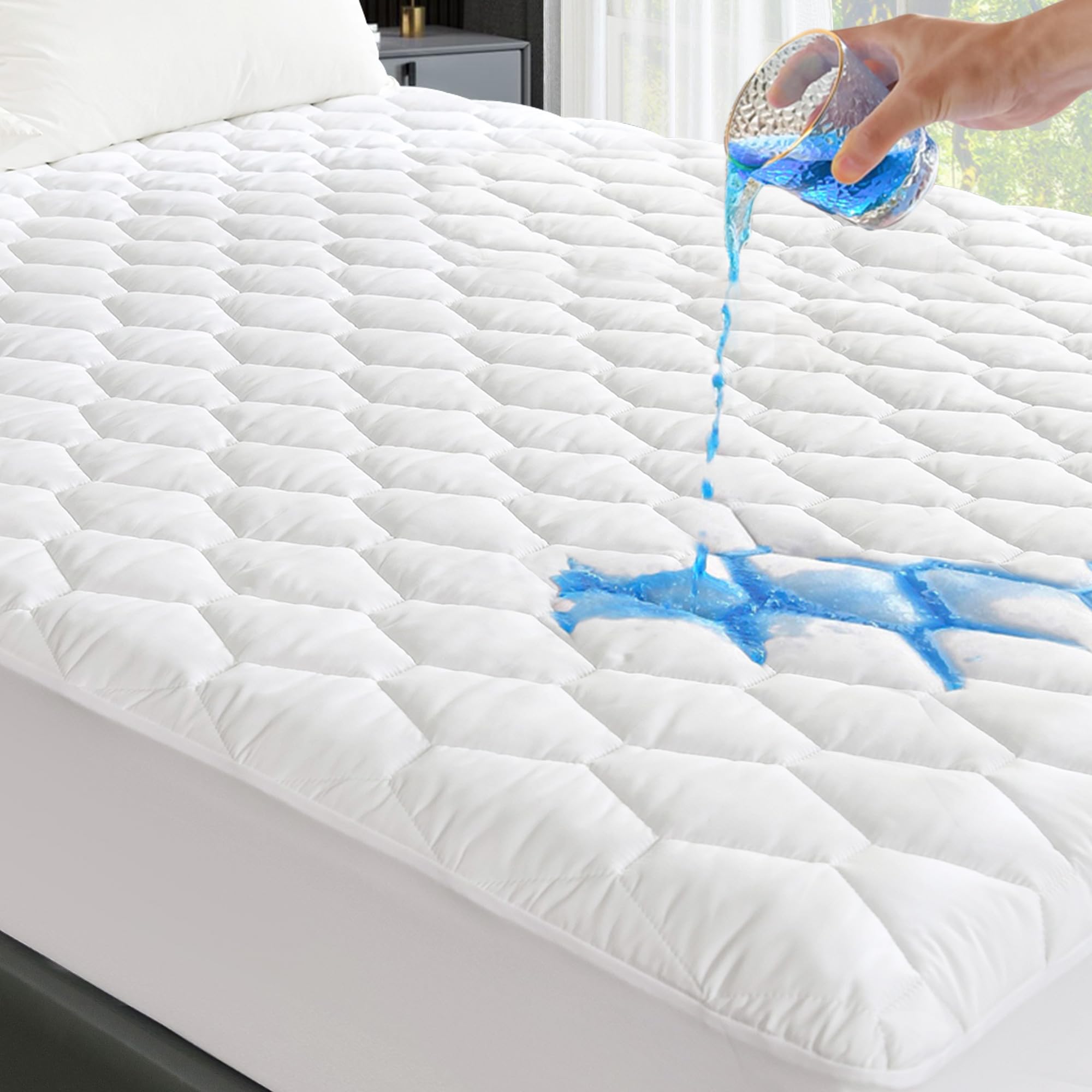 Grt Twin Mattress Protector Waterproof, 100% Waterproof Quilted Fitted Mattress Pad, Noiseless Hollow Cotton Mattress Cover, Fit