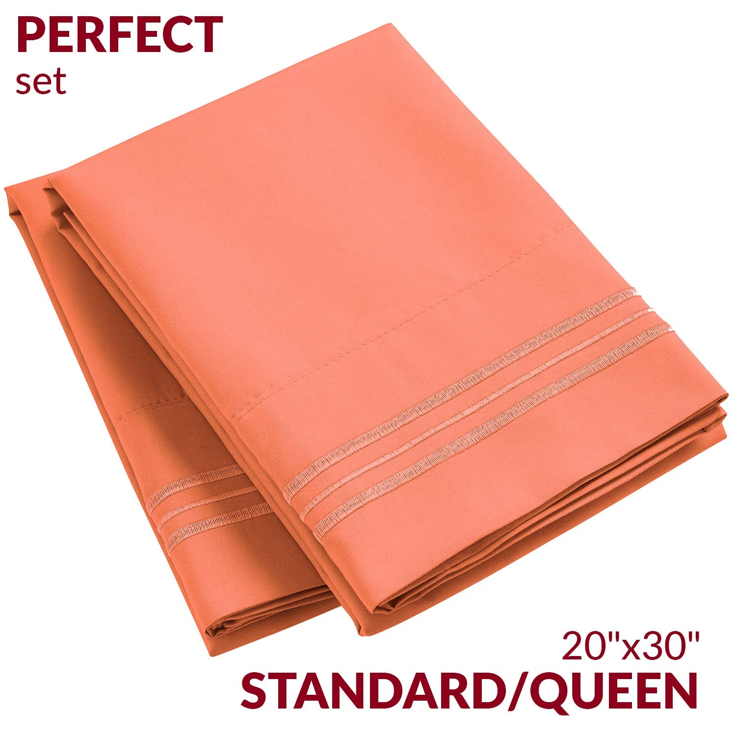 Mellanni Pillow Cases Standard Size Set Of 2 - Pillow Covers - Hotel Luxury Bedding Sheets & Cooling Pillowcases - Wrinkle, Fade, Stain Resistant (Set Of 2 Standard/Queen Size 20' X 30', Coral)