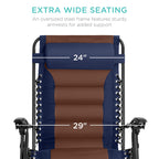 Best Choice Products Oversized Padded Zero Gravity Chair, Folding Outdoor Patio Recliner, Xl Anti Gravity Lounger For Backyard W/Headrest, Cup Holder, Side Tray, Polyester Mesh - Navy/Brown