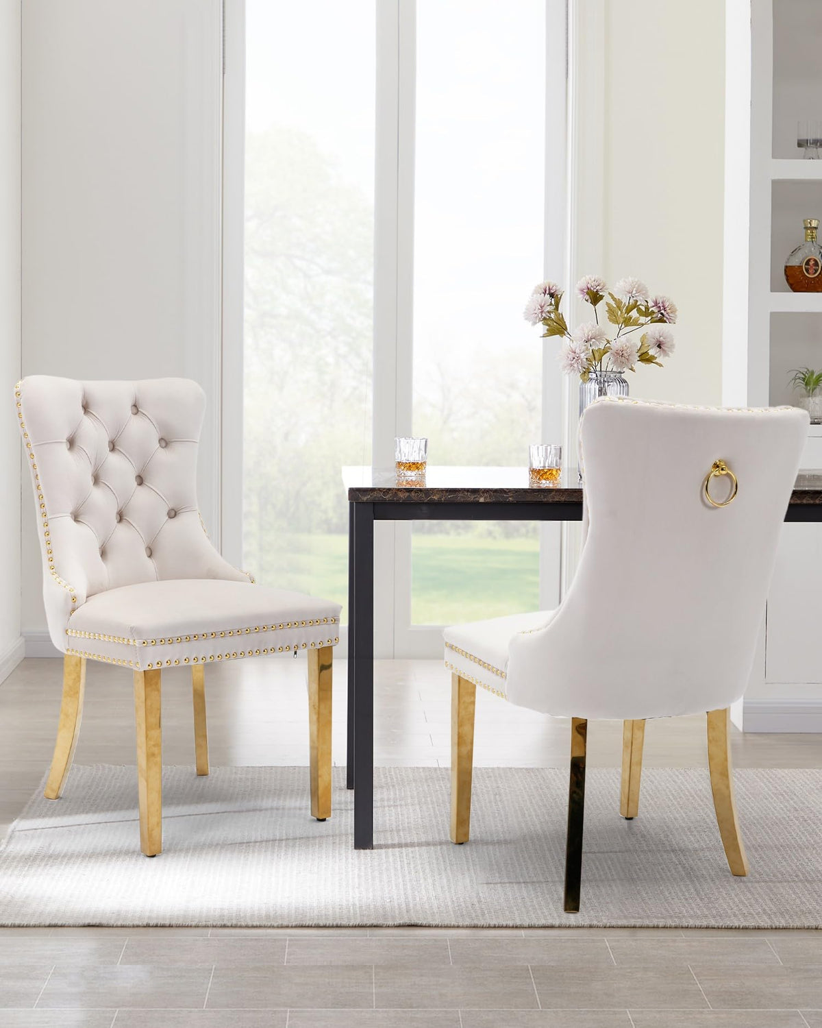 Vicbarley Velvet Dining Chair Set Of 2 Upholstered Tufted Dining Room Chair With Nailhead Trim And Stainless Steel Gold Plated L