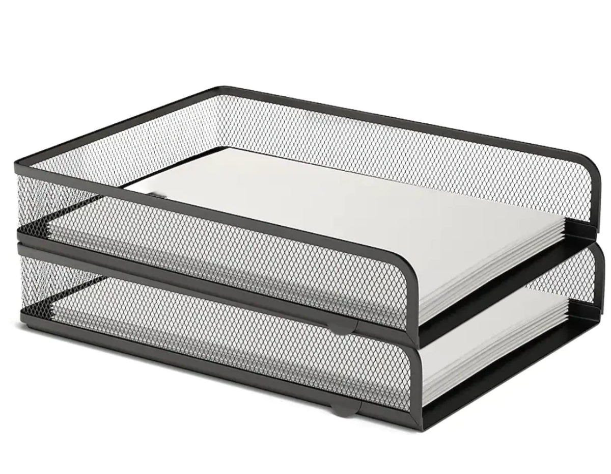 1Intheoffice Letter Trays For Desk Stackable, Front-Load Mesh Desk Tray Organizer, Black, 2 Pack
