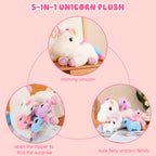 Sqeqe Cute Unicorn Stuffed Animals With 4 Babies In Her Tummy, Rainbow Flying Unicorn Plush Pillow Toy With Wings, Unicorn Gifts