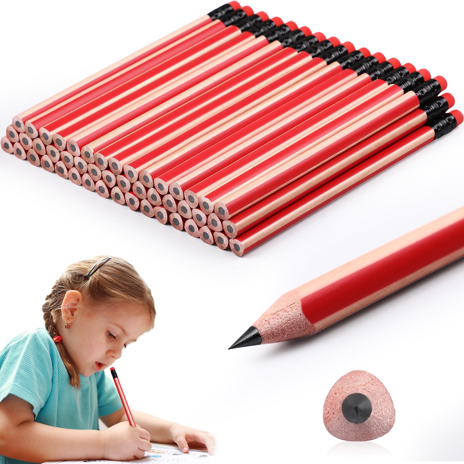 Seajan 48 Pcs 2b Jumbo Pencils, Big, Fat, Thick, Triangular Grip 7 Inch Large Pencils Refill with Eraser for Beginners Office Ch