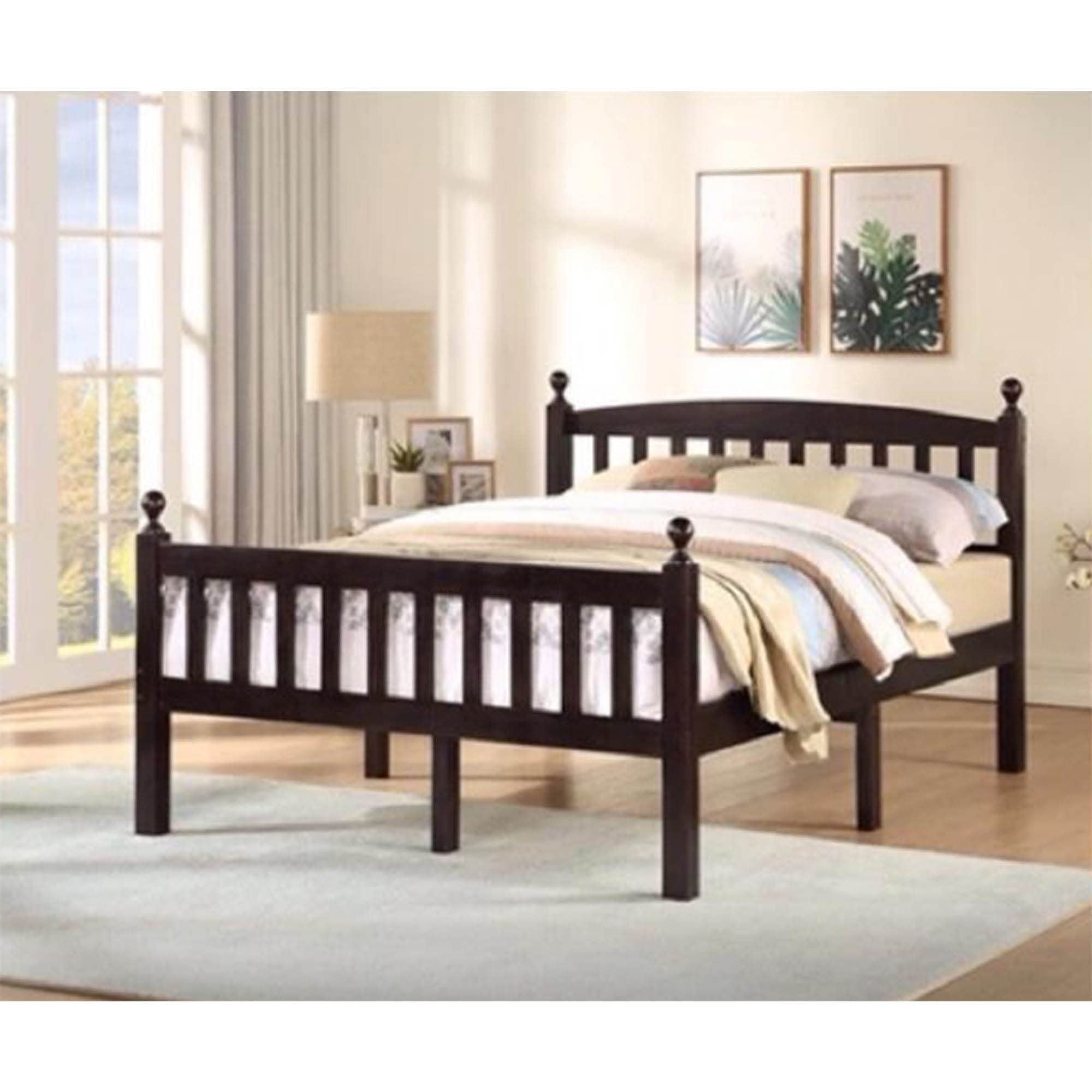 Better Home Products Paloma Solid Wood Pine Full Bed with Headboard in Tobacco