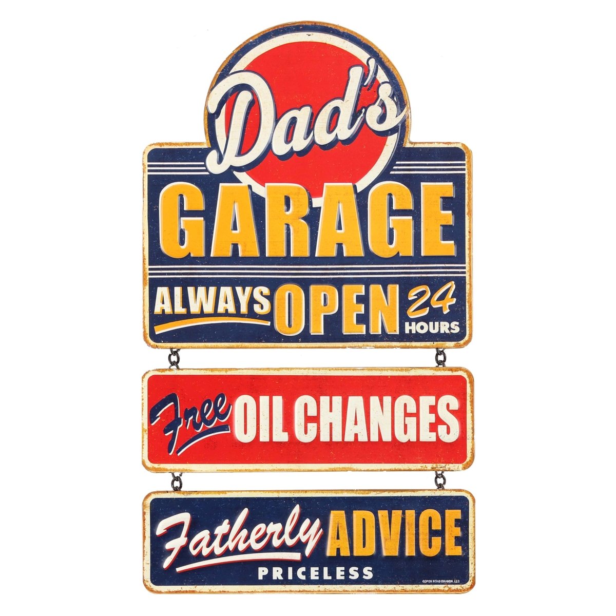 Dads Garage Linked and Embossed Metal Sign - Vintage Garage Sign for Dad - Great Gift Idea