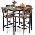 Giantex 5-Piece Dining Table Set W/Counter Height Table & 4 Bar Stools, Industrial Kitchen Dining Set W/Footrest & Backrest, Space-Saving Dinette Set For Pub, Dining Room, Restaurant (Mix Brown)