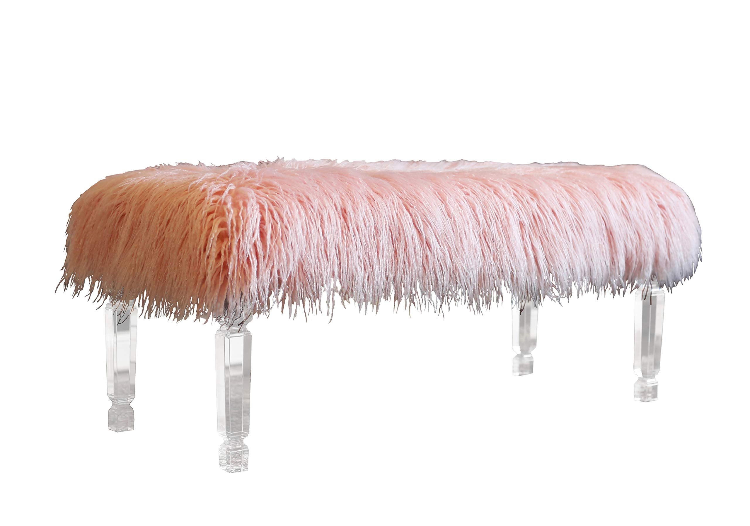 Best Quality Furniture Rectangle Fur Bench, Pink