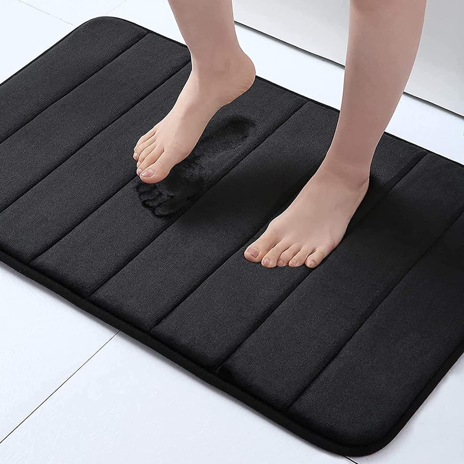 Onlyeasy Bathroom Rugs, Water Absorbent and Machine Washable Bath Rug for Bathroom, Shower, and Tub, Black 40x60cm