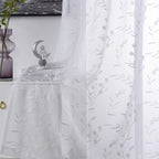 Sheer Curtains White 45 Inches Long Floral Embroidery Rod Pocket Voile Drapes For Living Room, Bedroom, Window Treatments Semi L