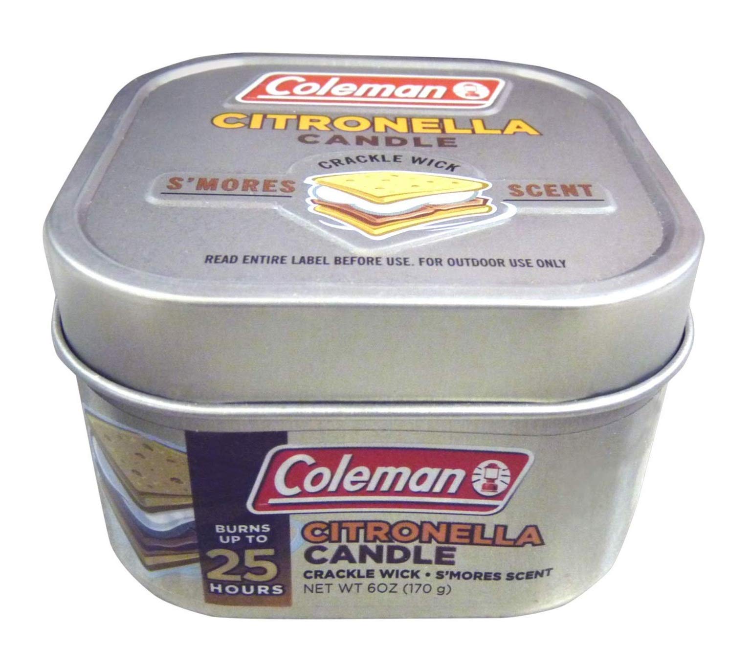 Coleman Scented Outdoor Citronella Candle with Wooden Crackle Wick, Smores Scent, 6 oz