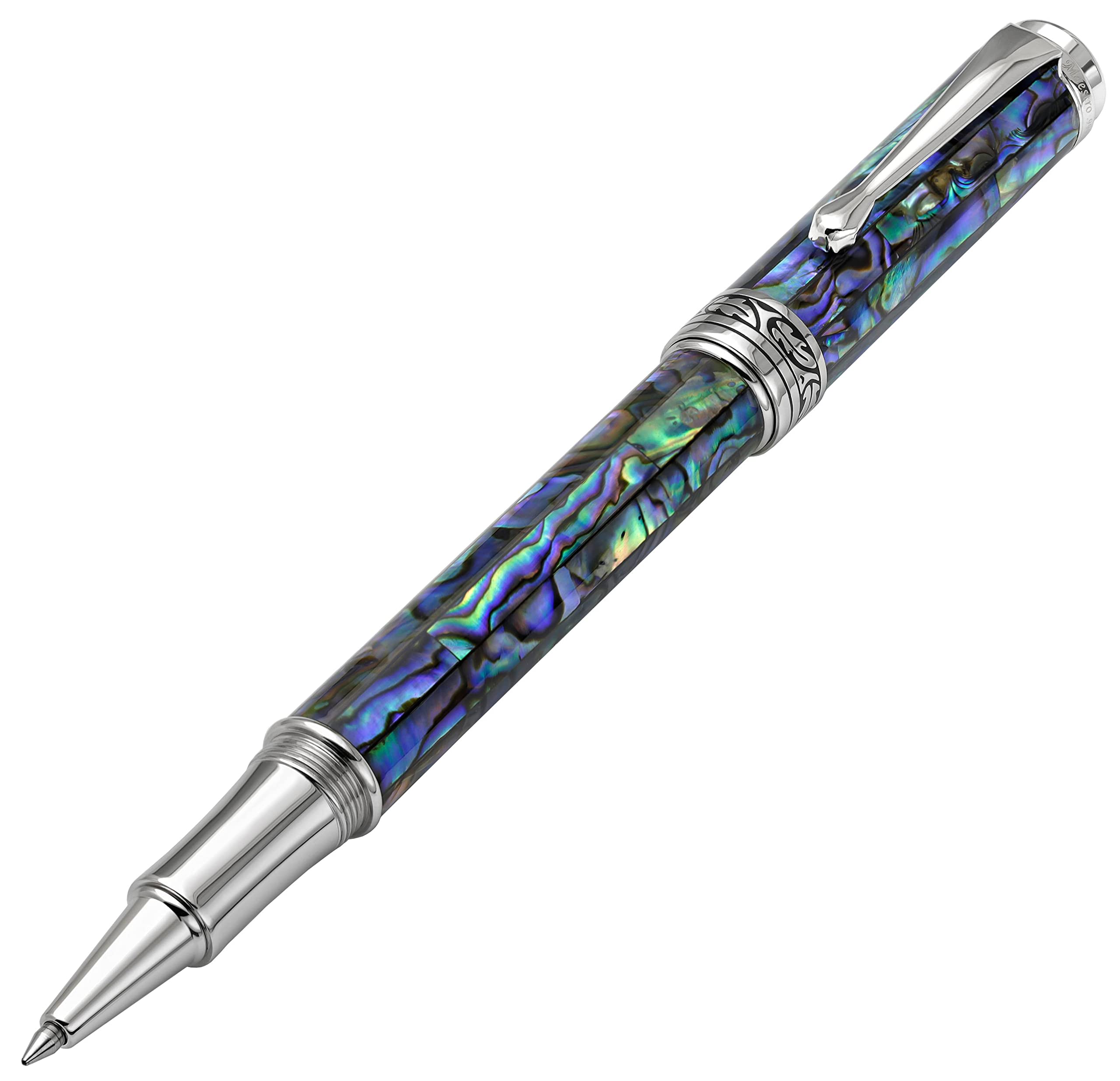 Xezo Maestro Rollerball Pen, Fine Point. Natural Abalone Sea Shell Inlay With Pure Platinum Plating. Handcrafted, Limited Editio