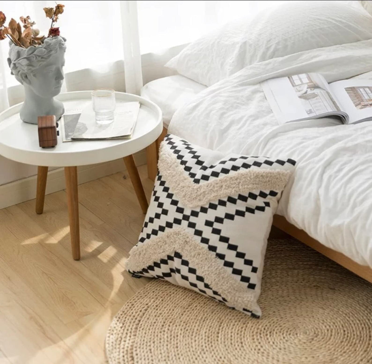 Modern Homes Boho Design Tufted Cotton Cushion Cover/Decorative Throw Pillow Cover (16X16 Inch, Checkers)