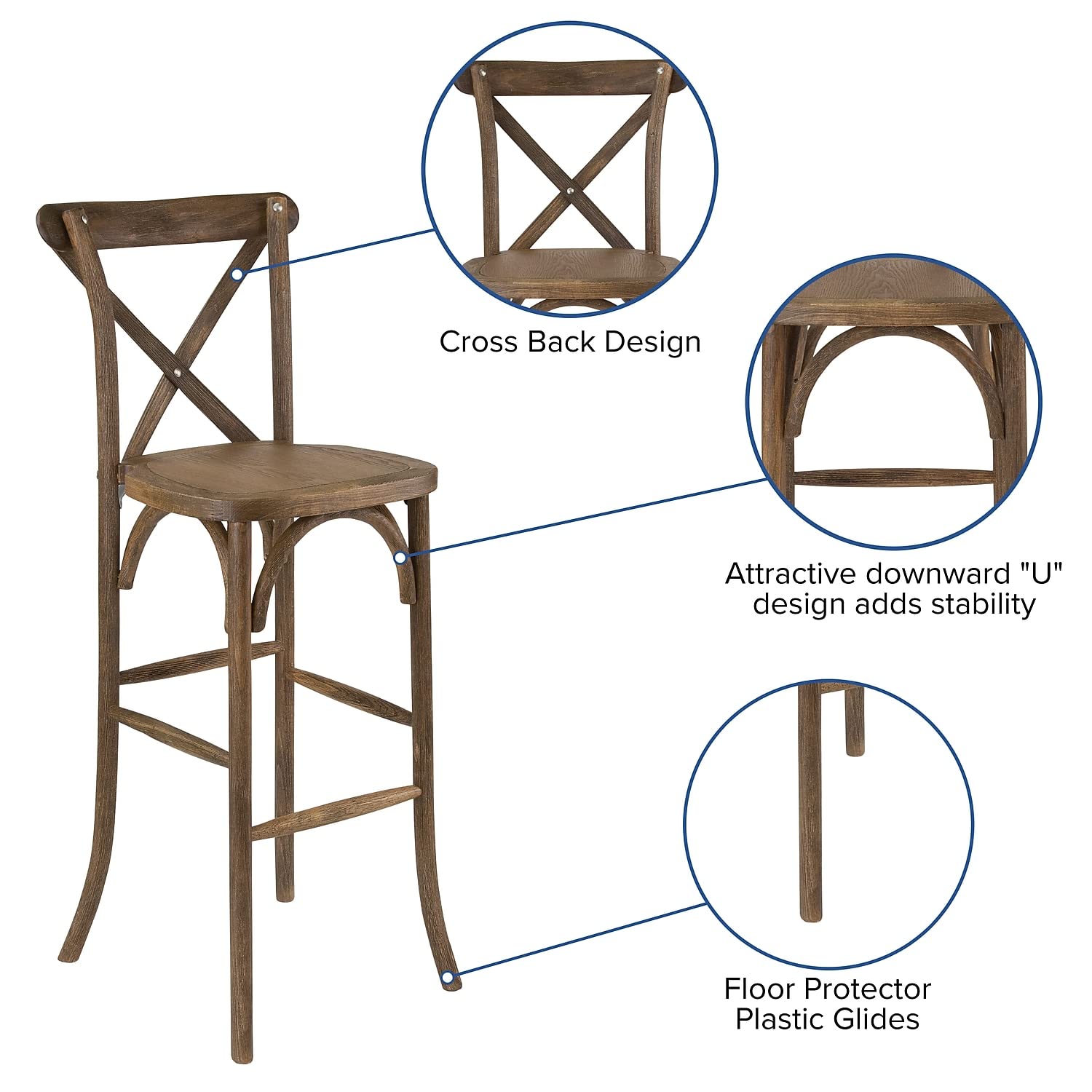 Flash Furniture Hercules Series Dark Antique Wood Cross Back Barstool