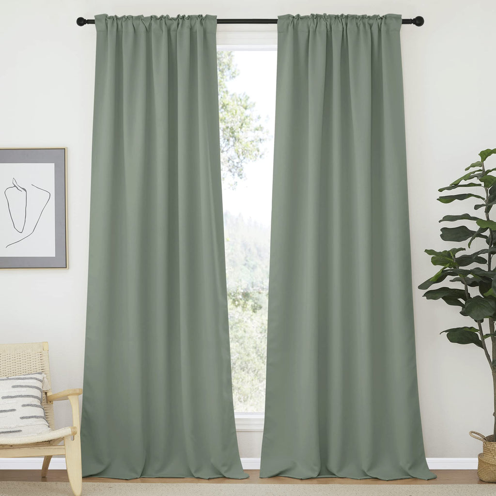 Nicetown Window Treatment Curtains Room Darkening Draperies - (Greyish Green Color) 52 Width X 95 Drop, Room Darkening Blackout Curtains And Drapes For Bedroom