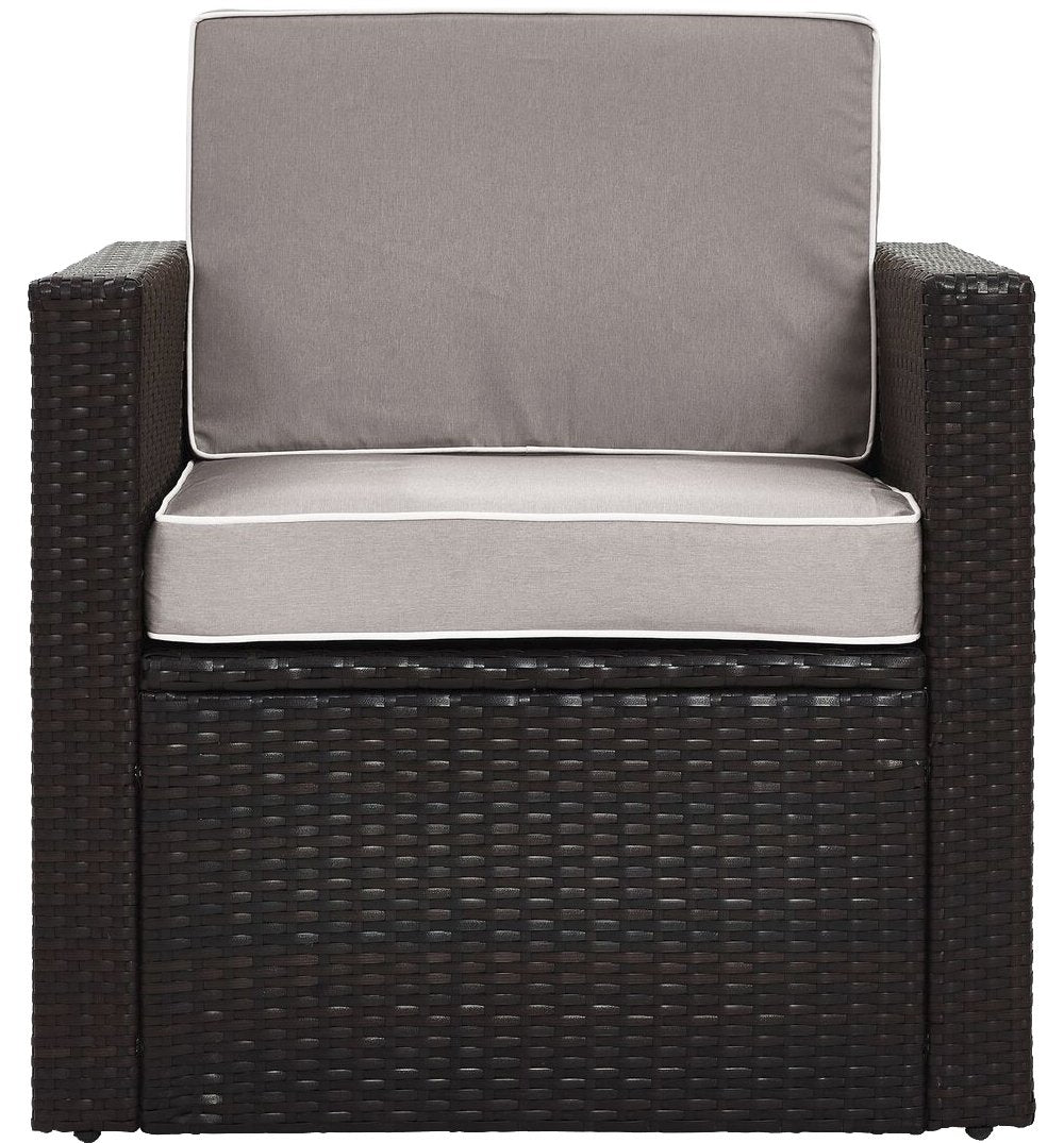 Crosley Furniture Palm Harbor Outdoor Chair, Wicker Patio Chairs for Porch, Deck, Balcony, Backyard, Brown with Gray Cushions
