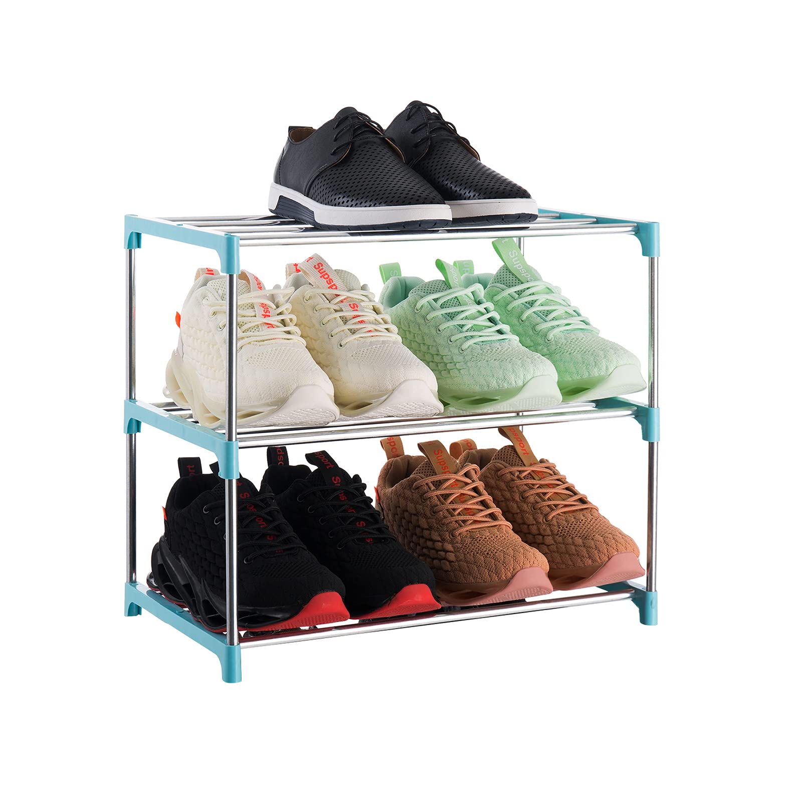 Xerhnan 3-Tier Stackable Small Shoe Rack, Lightweight Shoe Shelf Storage Organizer For Entryway, Hallway And Closet(Blue)