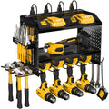 Veitorld Power Tool Organizer Wall Mount with Charging Station, 4 Drill Holder Heavy Duty Cordless Tool Storage Rack, Metal Gara