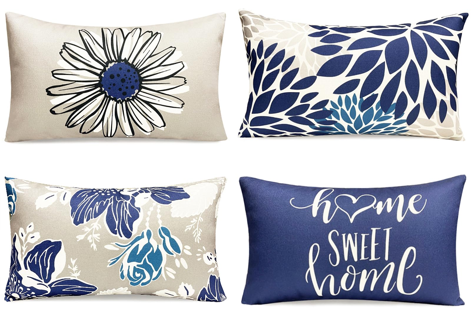 Rysmiyou Decorative Throw Pillow Covers Set Of 4 Blue Pillow Covers 12X20 Inch Throw Pillow Cases Linen Square Pillow Case,Farmh