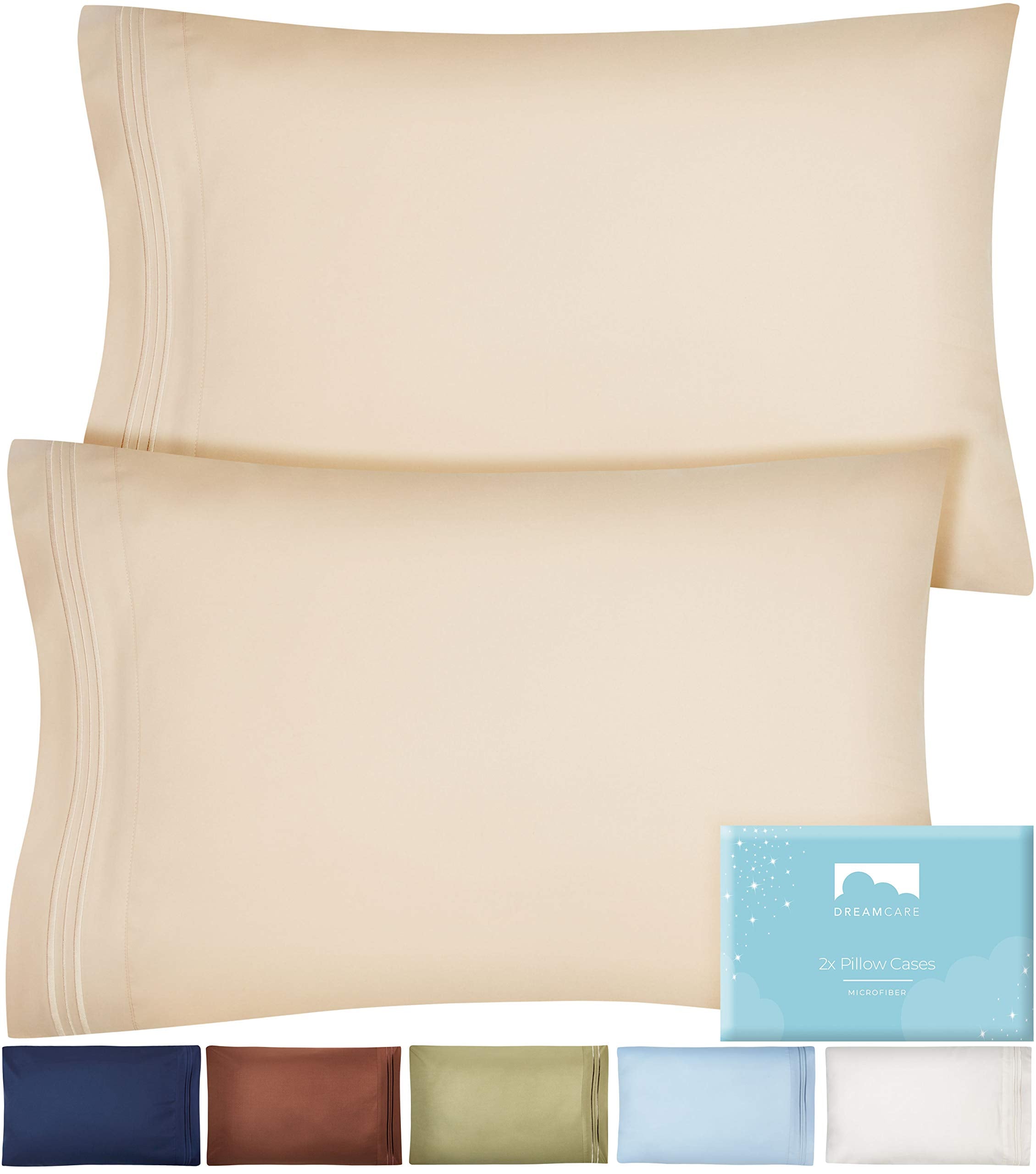 Dreamcare Pillow Cases Queen Size Set Of 2 - Double Brushed 1500 Luxury Series Microfiber - Envelope Closure, Wrinkle- Free, Coo