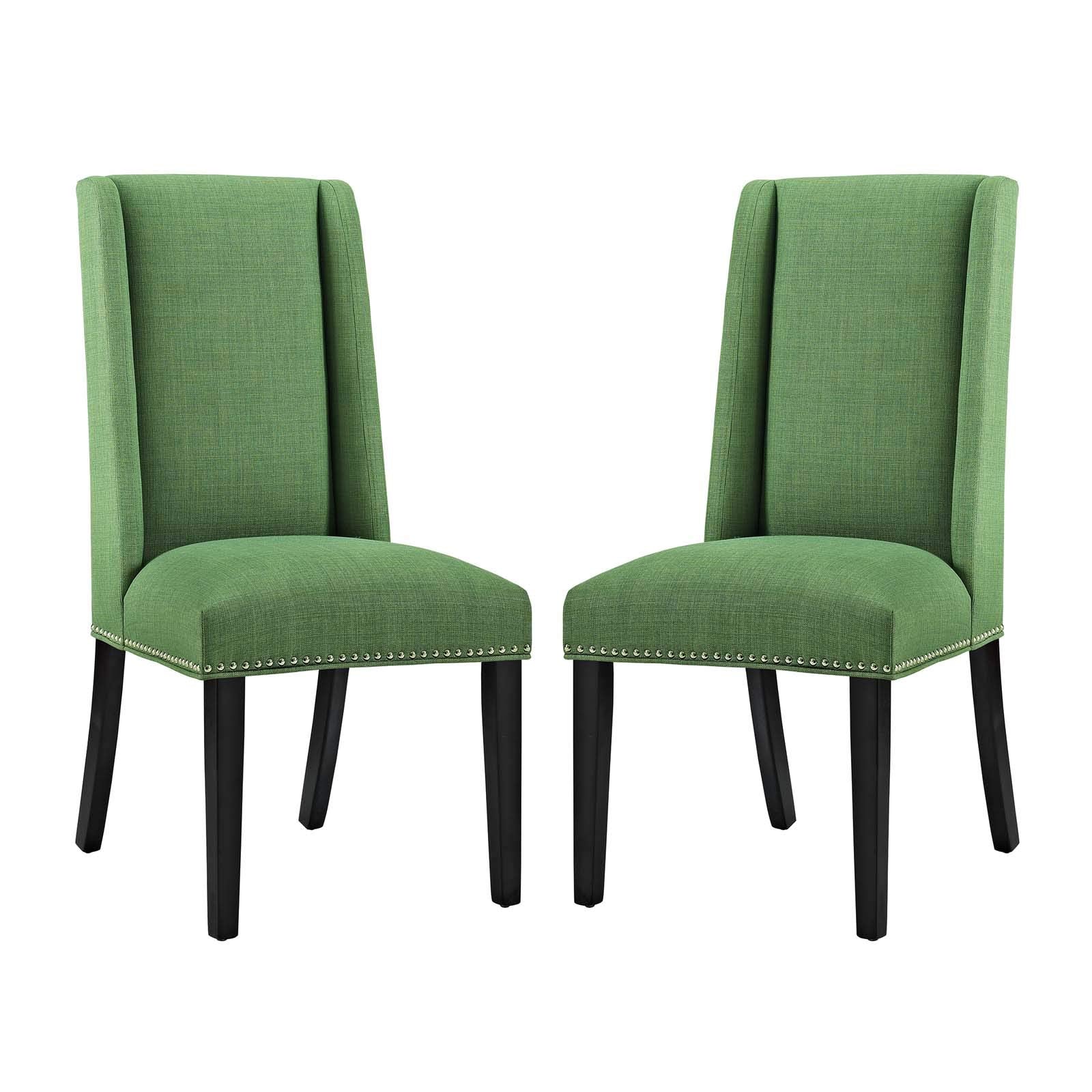 Modway Baron Modern Tall Back Wood Upholstered Fabric Two Dining Chairs In Green