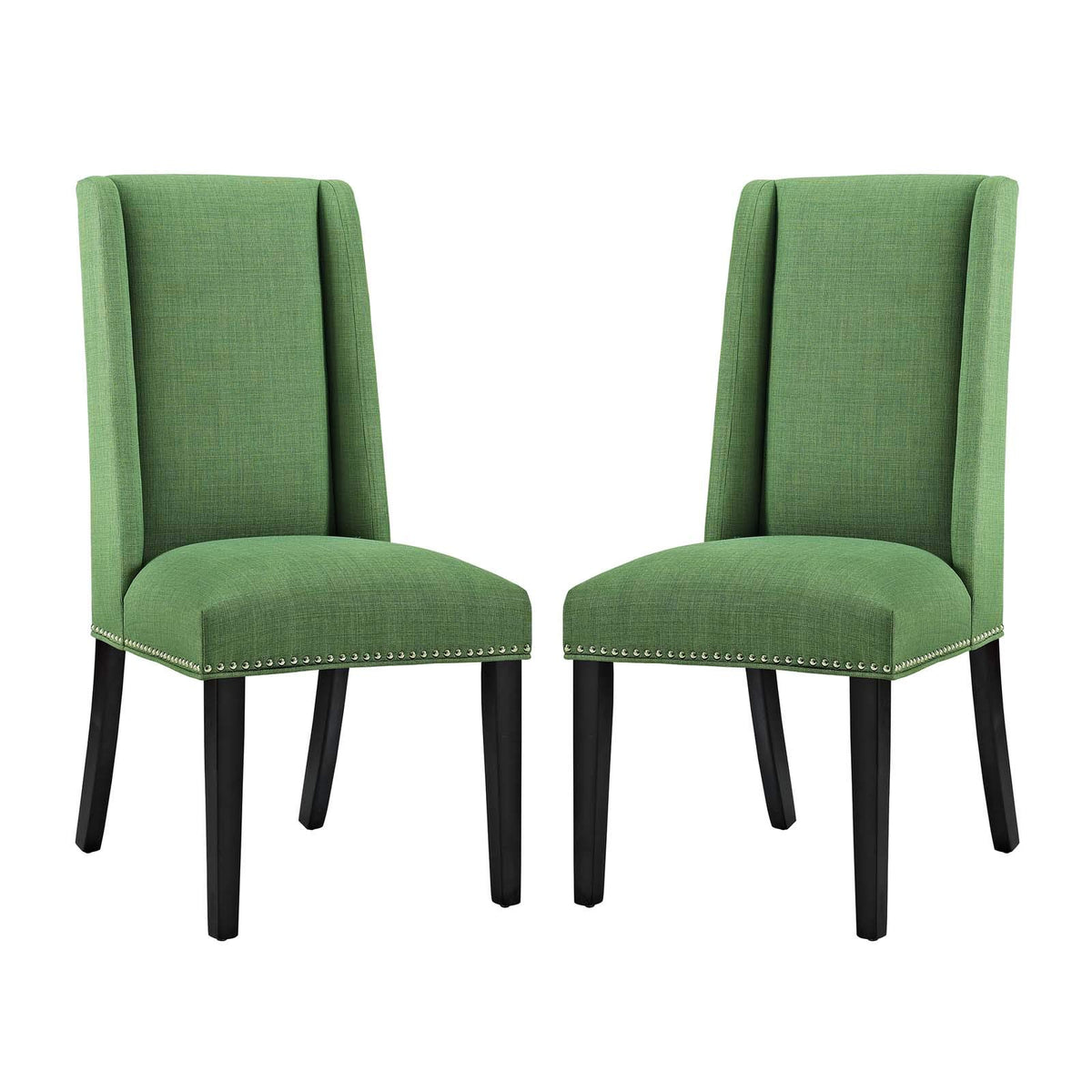 Modway Baron Modern Tall Back Wood Upholstered Fabric Four Dining Chairs In Green