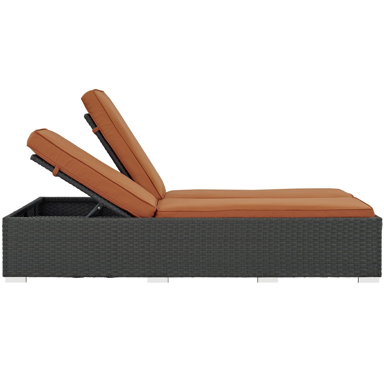 Modway Sojourn Wicker Rattan Outdoor Patio Sunbrella Fabric Double Chaise in Chocolate Tuscan