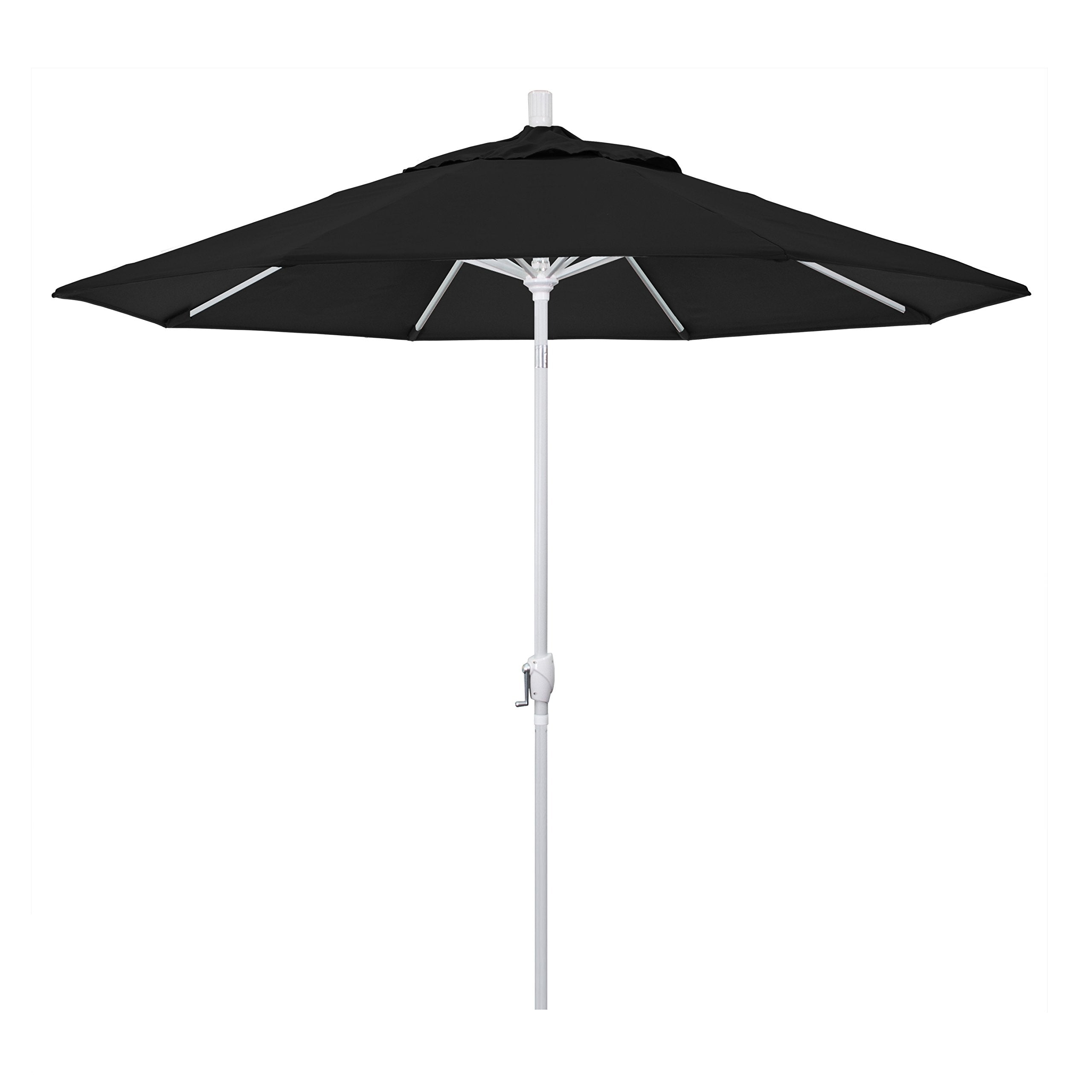 California Umbrella Gspt908170-5408 9' Round Aluminum Market, Crank Lift, Push Button Tilt, White Pole, Sunbrella Black Patio Um