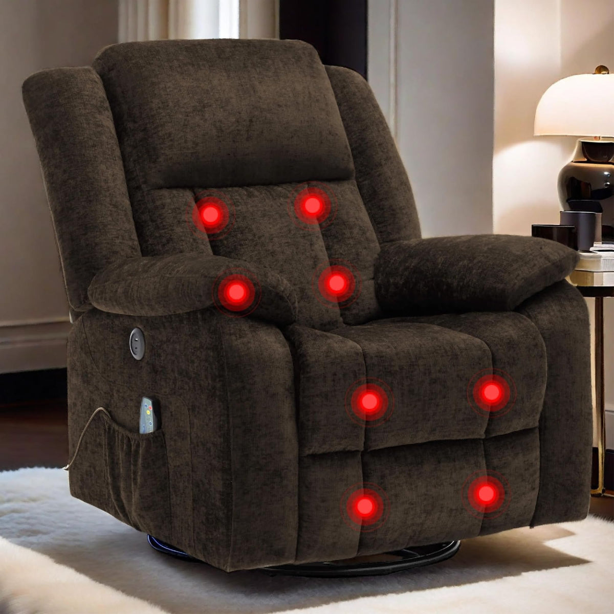 Korser Rocker Recliner Chair, Glider Recliner Chairs For Adults, 360 Swivel Recliner With Massage And Heating, Rocking Recliner