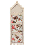Kuber Industries Flower Printed Multiuses 3 Pockets Wall Hanging Storage Organizer/Holder For Home (Cream & Red)50Km01175(Cotto