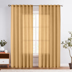 Jinchan Linen Blend Curtains 90 Inches Long For Living Room Yellow Farmhouse Rod Pocket Back Tab Yellow Light Filtering Window Drapes For Bedroom Curtains 2 Panels Mustard
