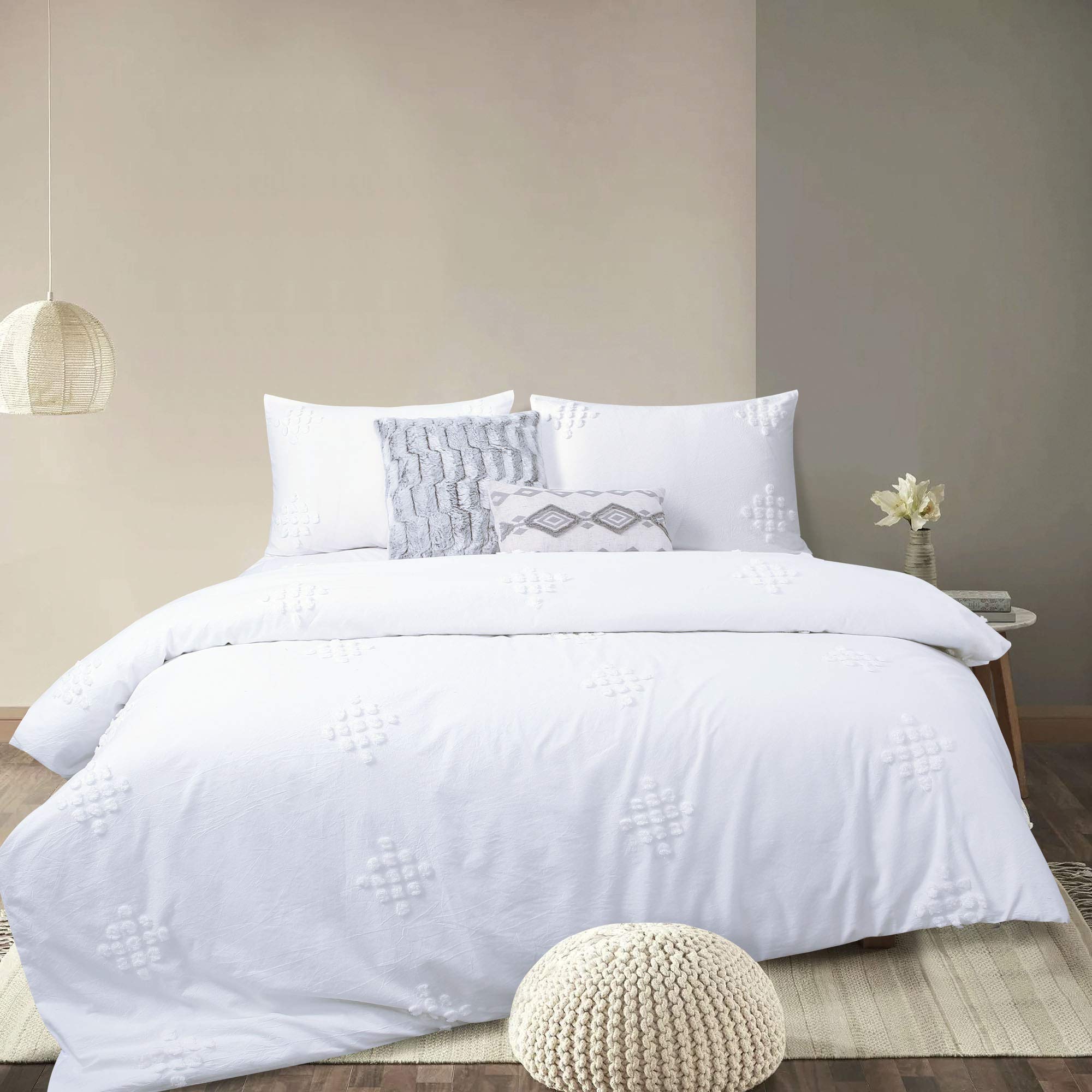Yinfung Textured Duvet Cover Tufted 100% Cotton Clipped Dot White Boho King Shabby Chic Pom Jacquard Geo Elegant Pretty Cute Duv