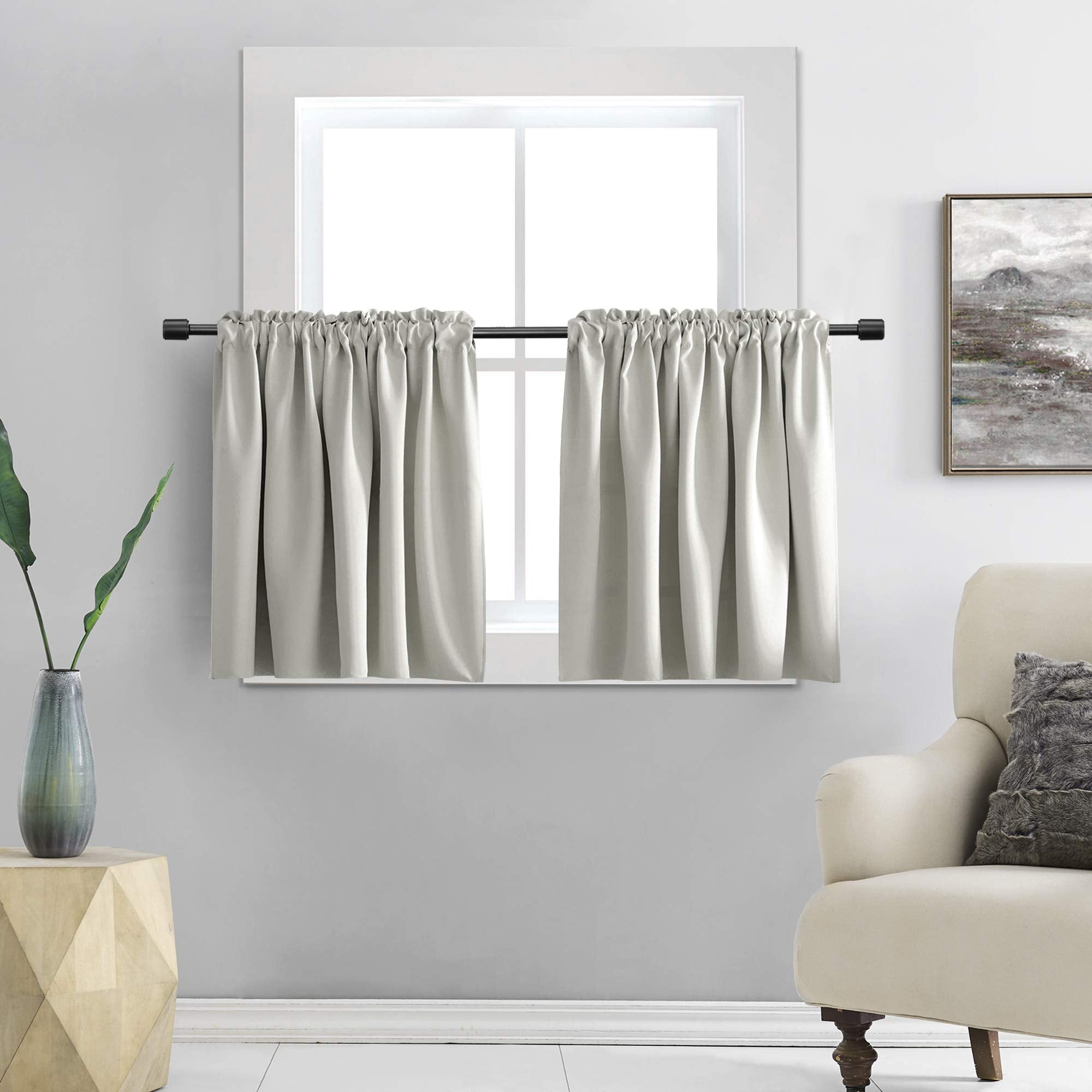 Donren 36 Inch Length Curtain Tiers For Loft - Light Gray Blackout Short Length Curtains For Bathroom(42 Inches Wide,2 Panels)