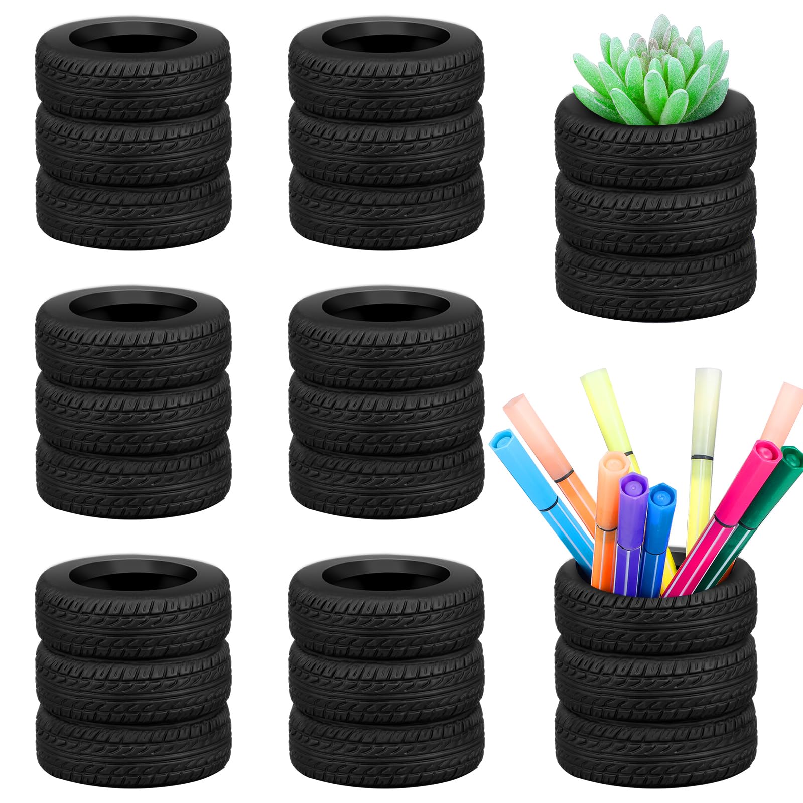 Tenceur 8 Pcs Tire Shaped Pen Holder Desk Decor For Men Tire Shaped Planter Holder Funny Pencil Holder For Office Desk Accessori