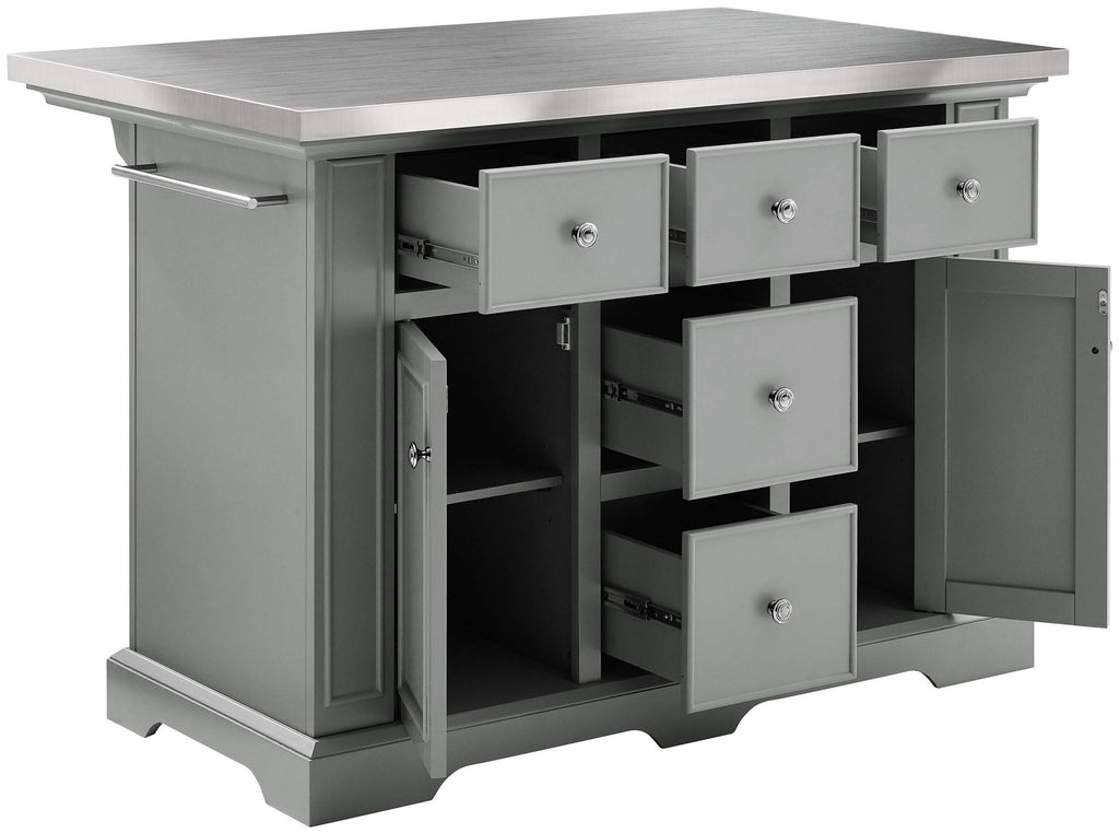 Crosley Furniture Julia Stainless Steel Top Kitchen Island With Storage Drawers, Shelves, And Spice Rack, Gray