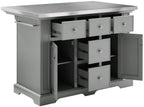 Crosley Furniture Julia Stainless Steel Top Kitchen Island With Storage Drawers, Shelves, And Spice Rack, Gray