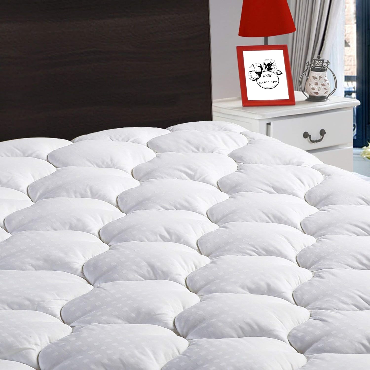 LEISURE TOWN Queen Mattress Pad Cover Cooling Mattress Topper Cotton Top Pillow Top with Snow Down Alternative Fill (8-21 Inch F