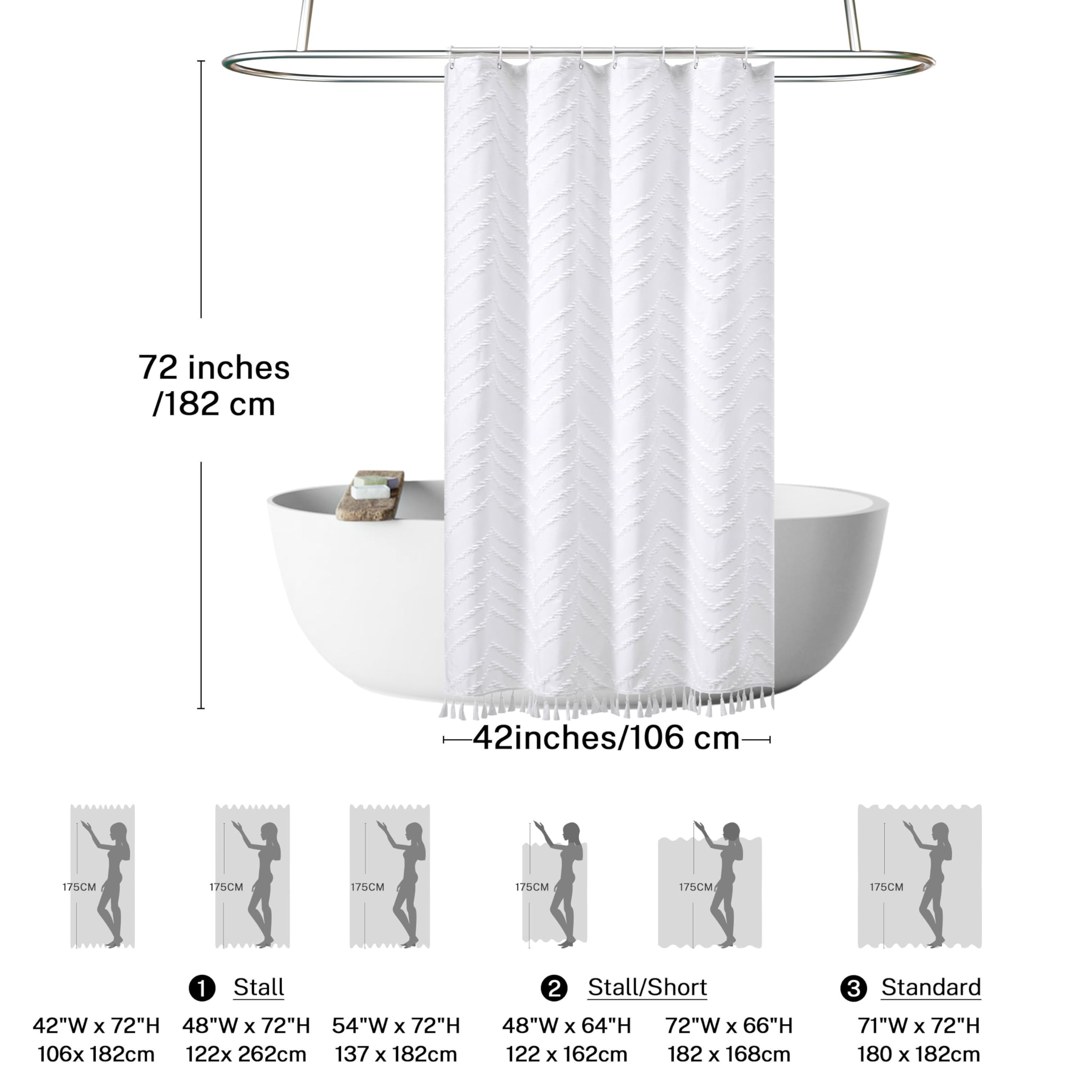 Stall Boho Shower Curtain White Tassel Woven Fabric Shower Curtain 42 X 72 Modern Farmhouse Textured Tufted Chevron Striped Mini