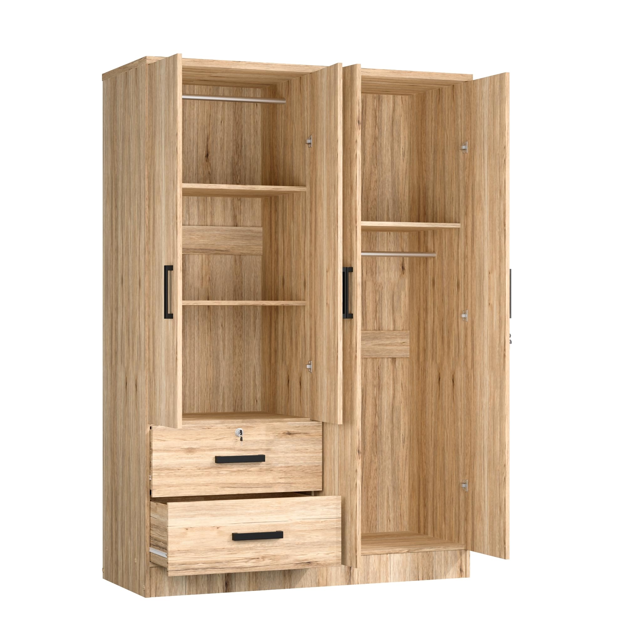 Woodpeckers Furniture And Mattress 4 Doors Wardrobe 2 Drawers with Shelves 72&quot; high (Grey)