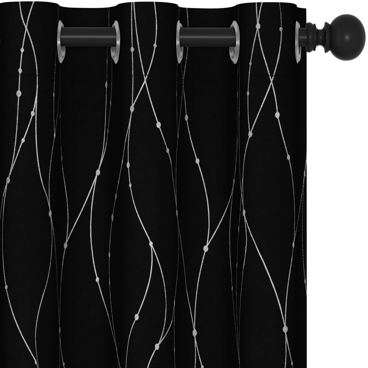 Deconovo Blackout Curtains For Bedroom, 36 Inch Long - Grommet Top Drapes, Wave Line And Dots Printed, Bedroom Blackout Curtains