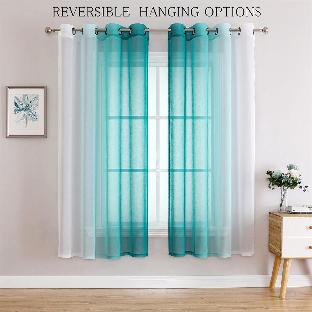 G2000 Sheer Curtains & Drapes 63 Inch Length Teal And White Ombre Curtains For Bedroom Living Room Window Curtains Light Filteri