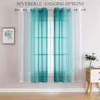 G2000 Sheer Curtains & Drapes 63 Inch Length Teal And White Ombre Curtains For Bedroom Living Room Window Curtains Light Filteri