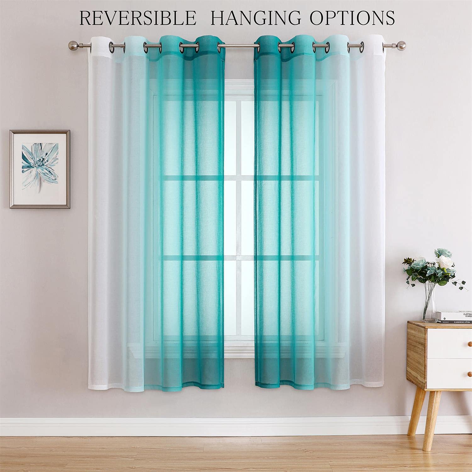 G2000 Sheer Curtains & Drapes 63 Inch Length Teal And White Ombre Curtains For Bedroom Living Room Window Curtains Light Filteri