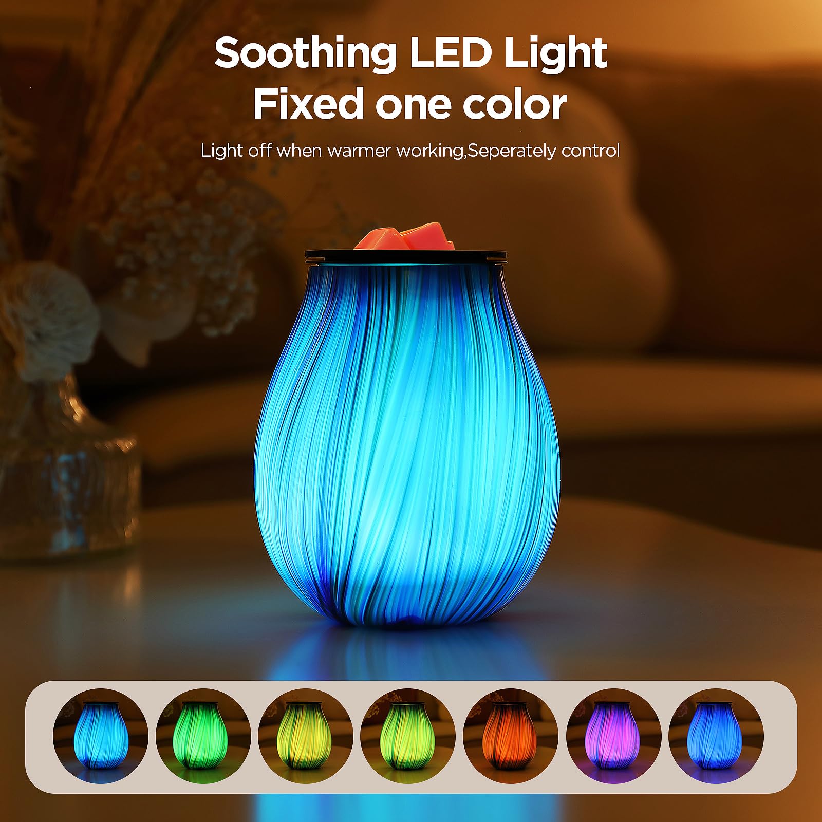 Electric Wax Melt Burner Art Glass Scented Candle Warmer With Timer And 7 Led Color Changing Removable Silicone Dish For Wax Mel
