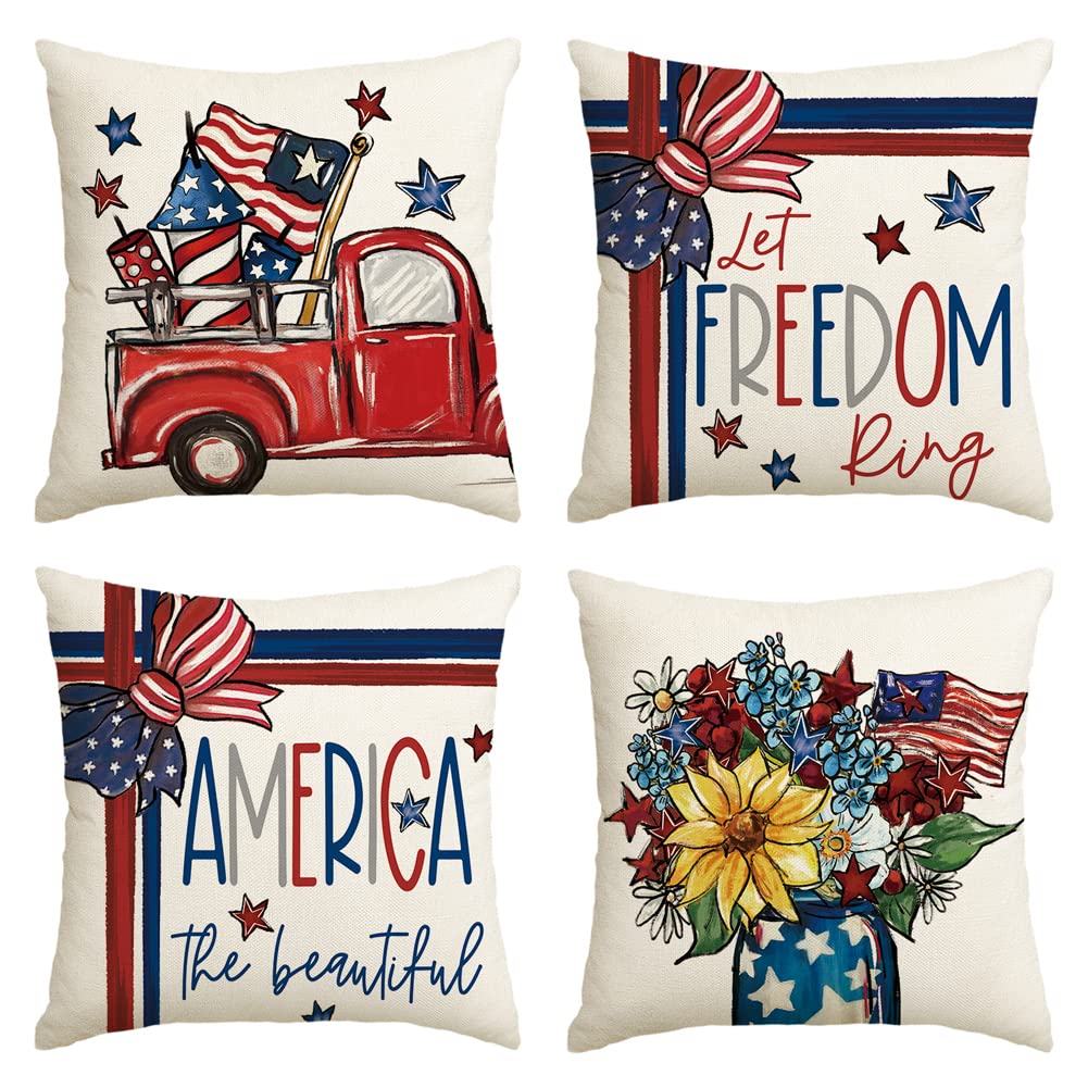 Avoin Colorlife America The Beautiful Let Freedom Ring Throw Pillow Covers, 18 X 18 Inch Freedom 4Th Of July Independence Memori