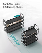 Songmics 4-Tier Shoe Rack, Shoe Storage For Hallway Closet, Slim And Space-Saving, Metal Frame, Non-Woven Fabric Shelves, Black Ulsh054B01
