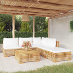 vidaXL 6 Piece Outdoor Lounge Set with Cushions - Solid Teak Wood Patio Ensemble with 1 Corner Sofa, 3 Middle Sofas, 1 Footrest, 1 Table - Easy-to-Assemble Garden and Terrace Furniture